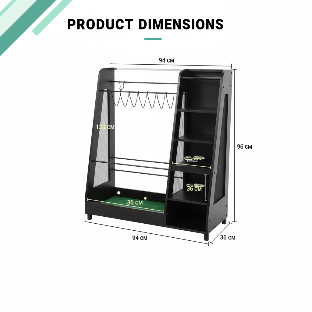 Black Golf Bag Organizer - Dimensions Shot