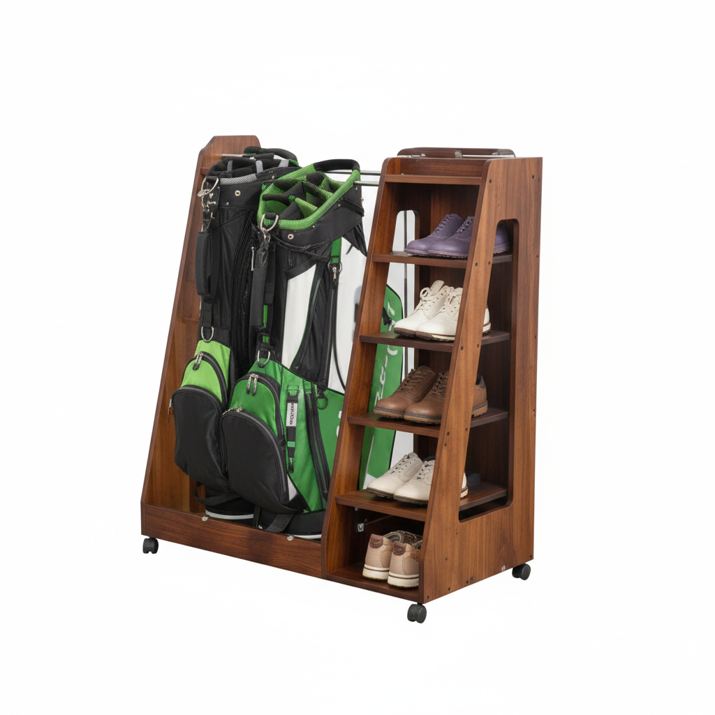 Brown Wooden Golf Bag Organizer - Clean Studio Shot