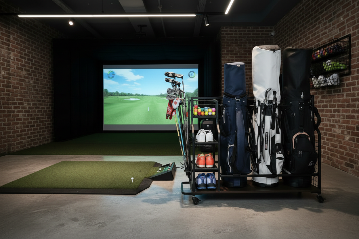 Golf Bag Organizer - Hero Shot with Golf Simulator