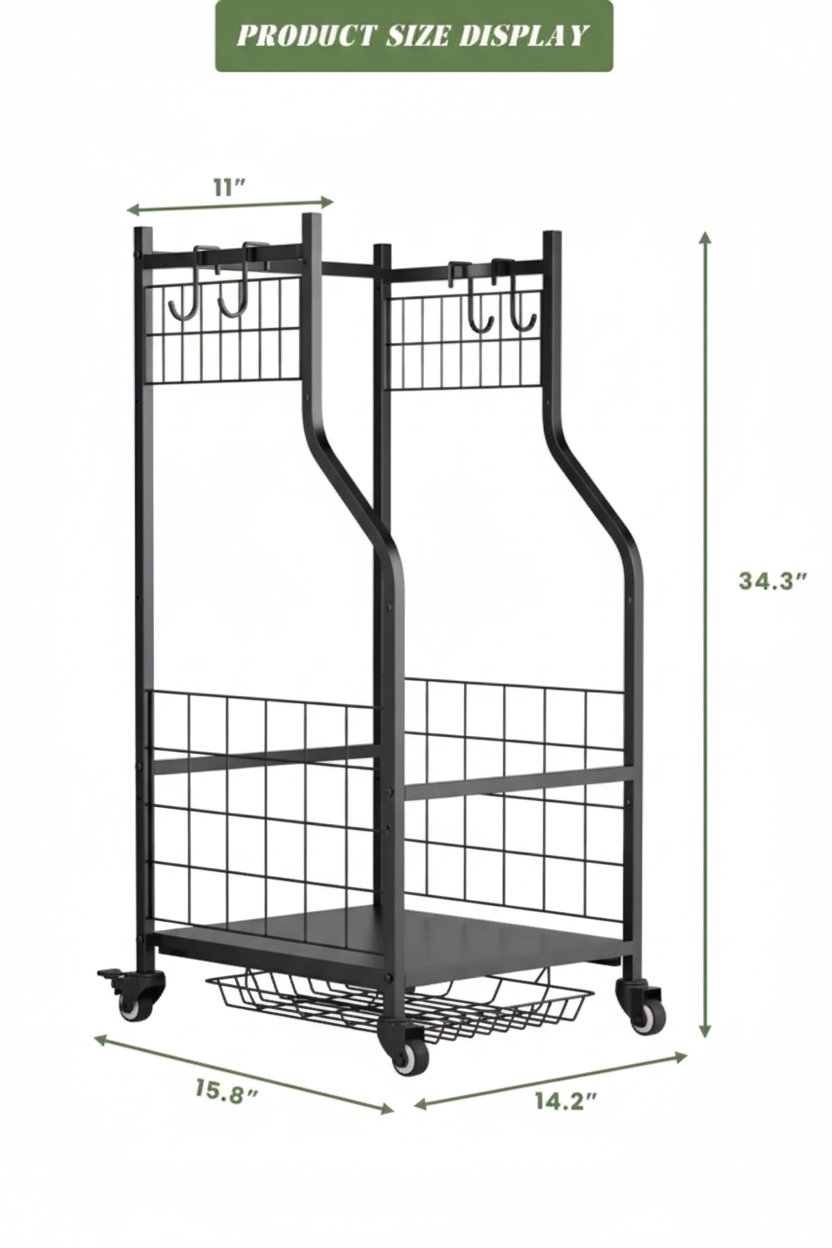 Golf Bag Storage Rack - Product Size Display