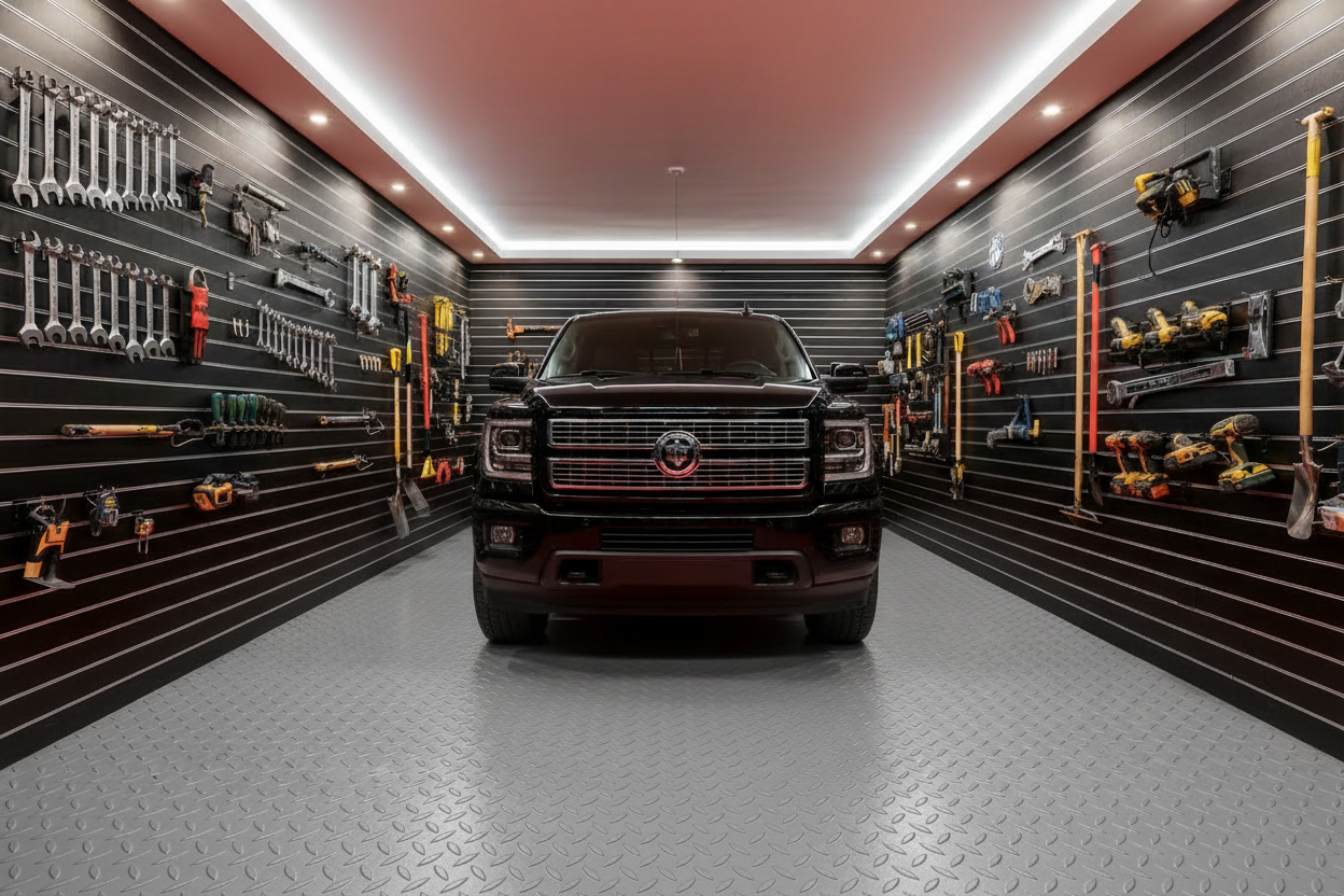 Grey Diamond Tread Floor - Garage Scene