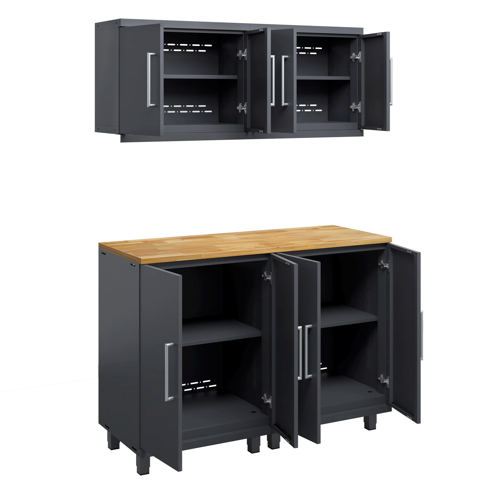 Prestige Series 5pc Garage Cabinet Set natural wood worktop