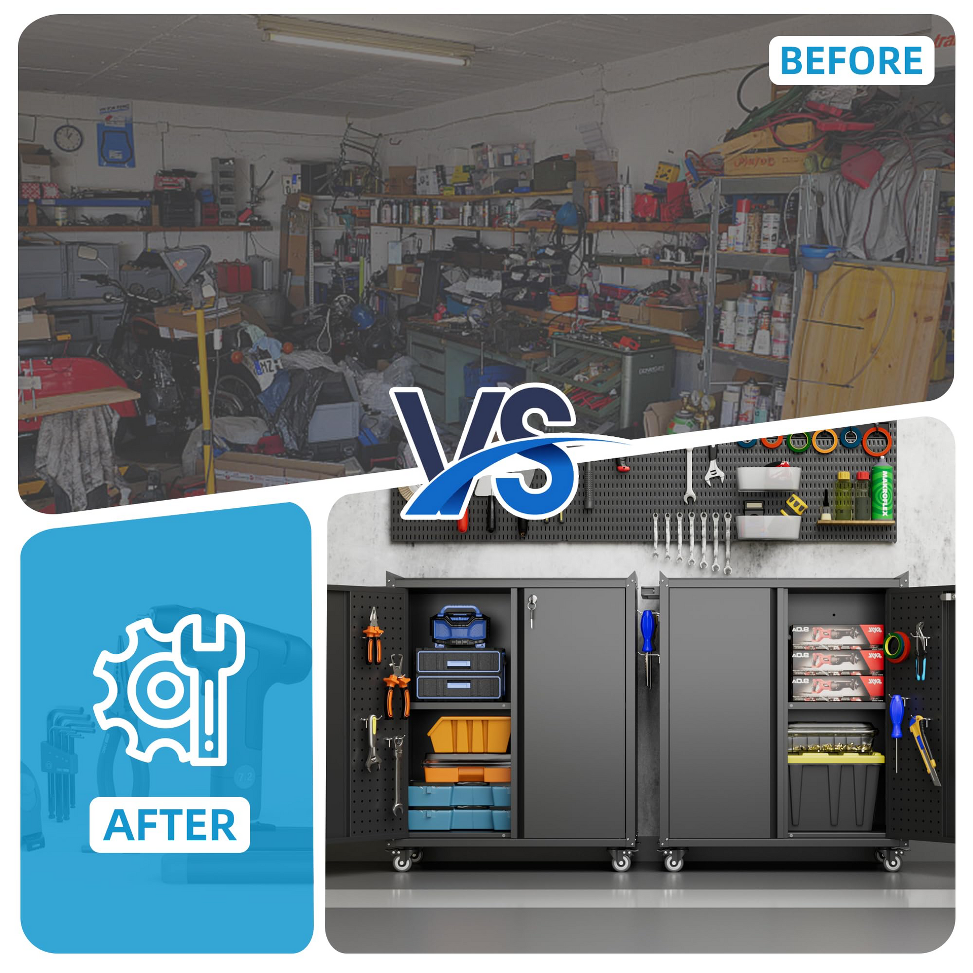 Metal Storage Cabinet With Wheels, Rolling Storage Cabinet With 2 Doors And Adjustable