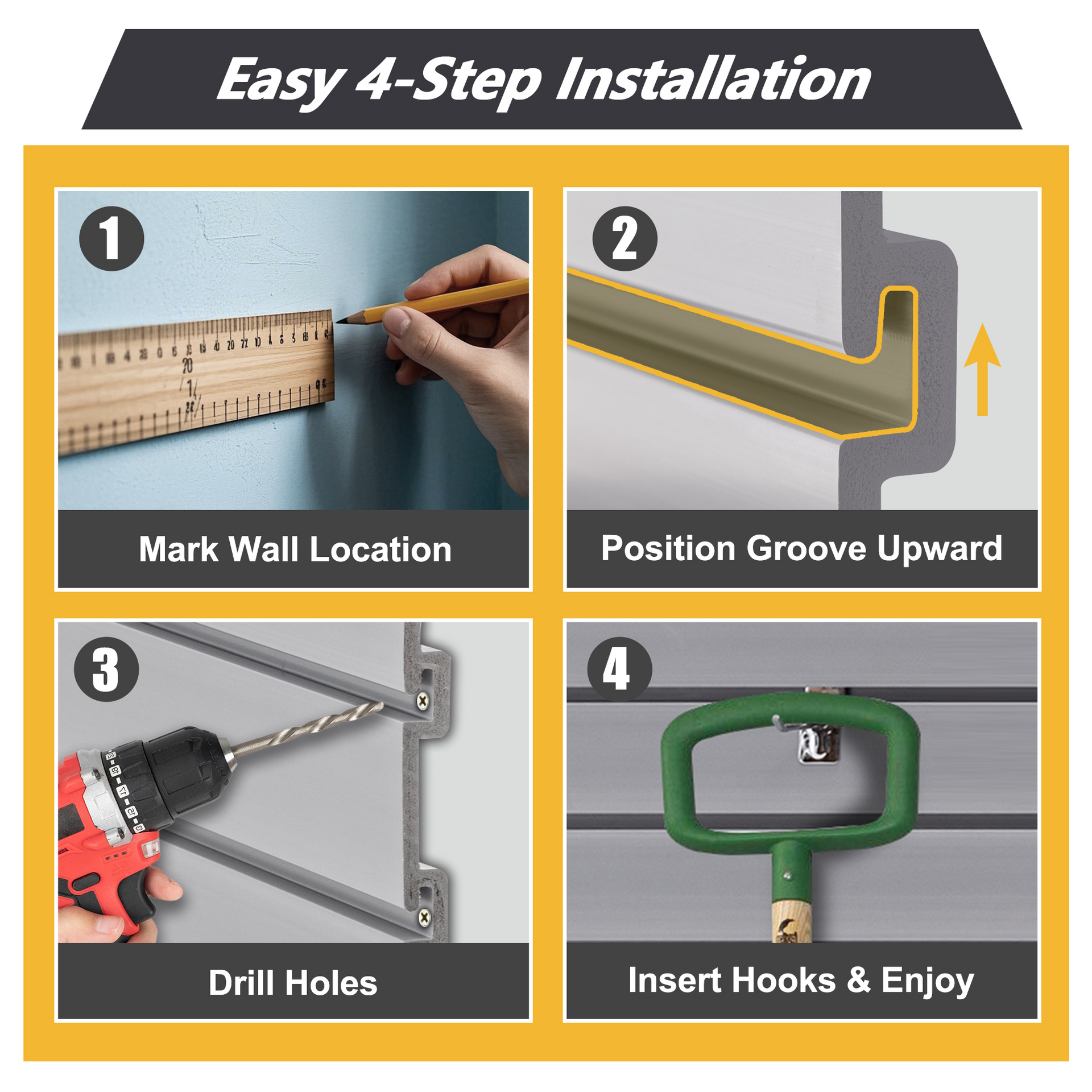 Heavy Duty PVC Slatwall Garage Organizer, 8ft X 4ft Section -Grey