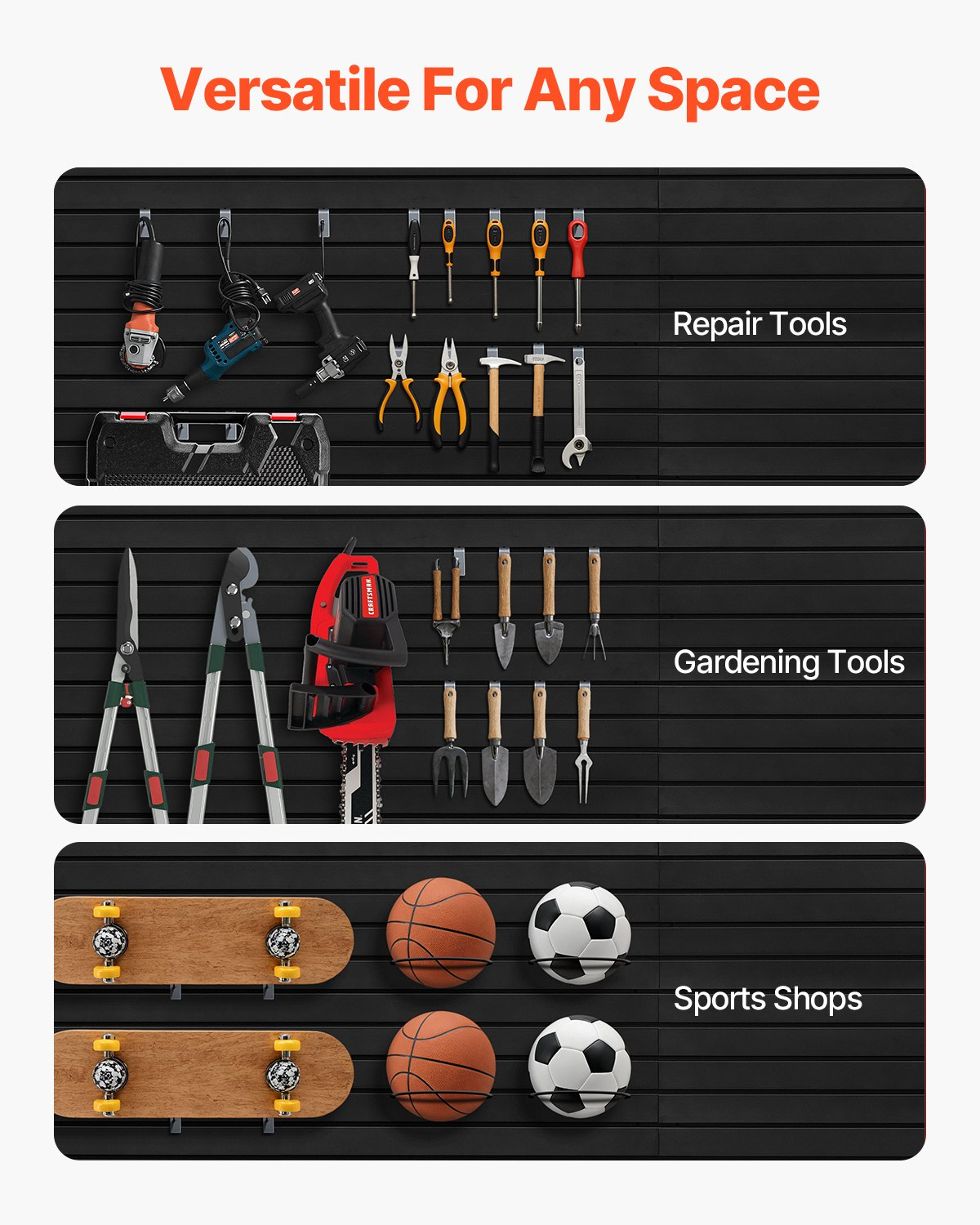 Slat Wall Paneling, 8 X 4 Ft, PVC Garage Slatwall  Black