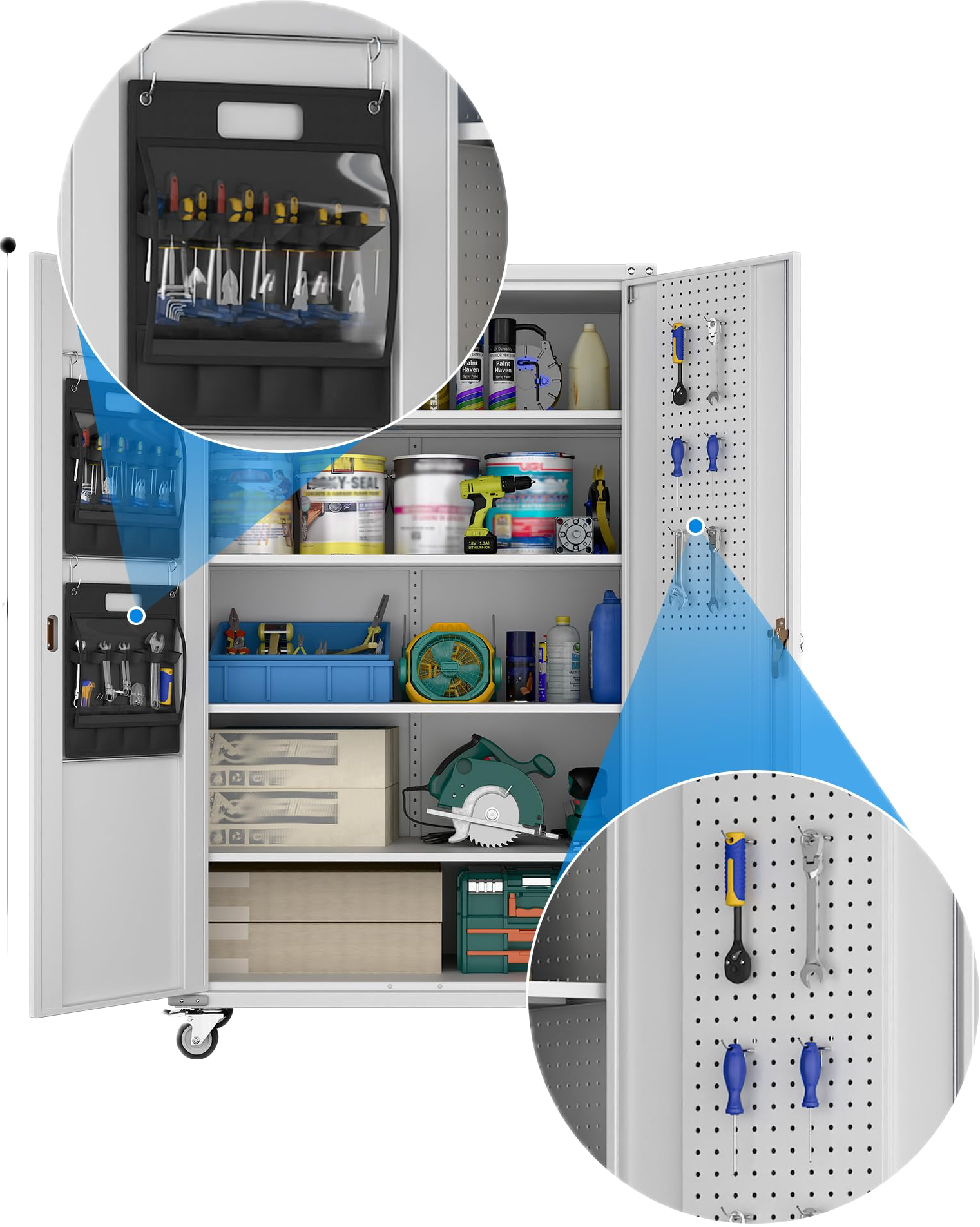 Upgraded Wide And Deep Garage Storage Cabinet With Wheels And Doors,Metal Storage Cabinet With Pegboards And 4 Adjustable Shelves For Garage Home Basement,Required Assembly,Black