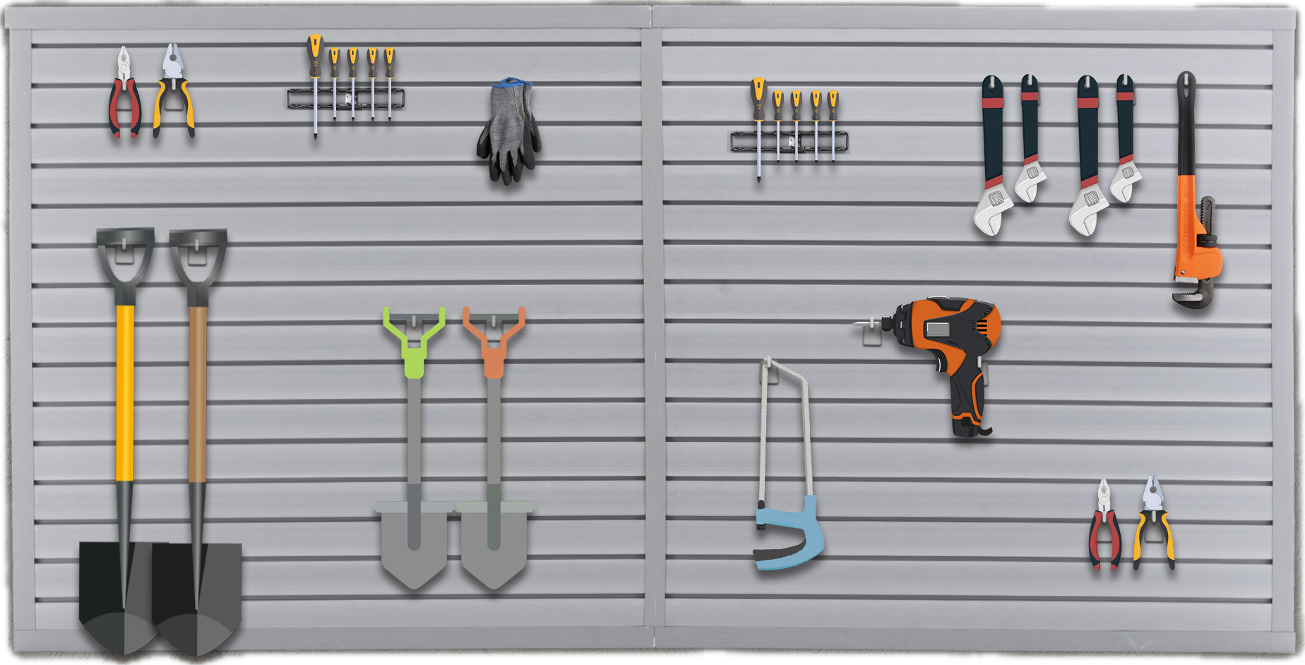 Heavy Duty PVC Slatwall Garage Organizer, 8ft X 4ft Section -Grey