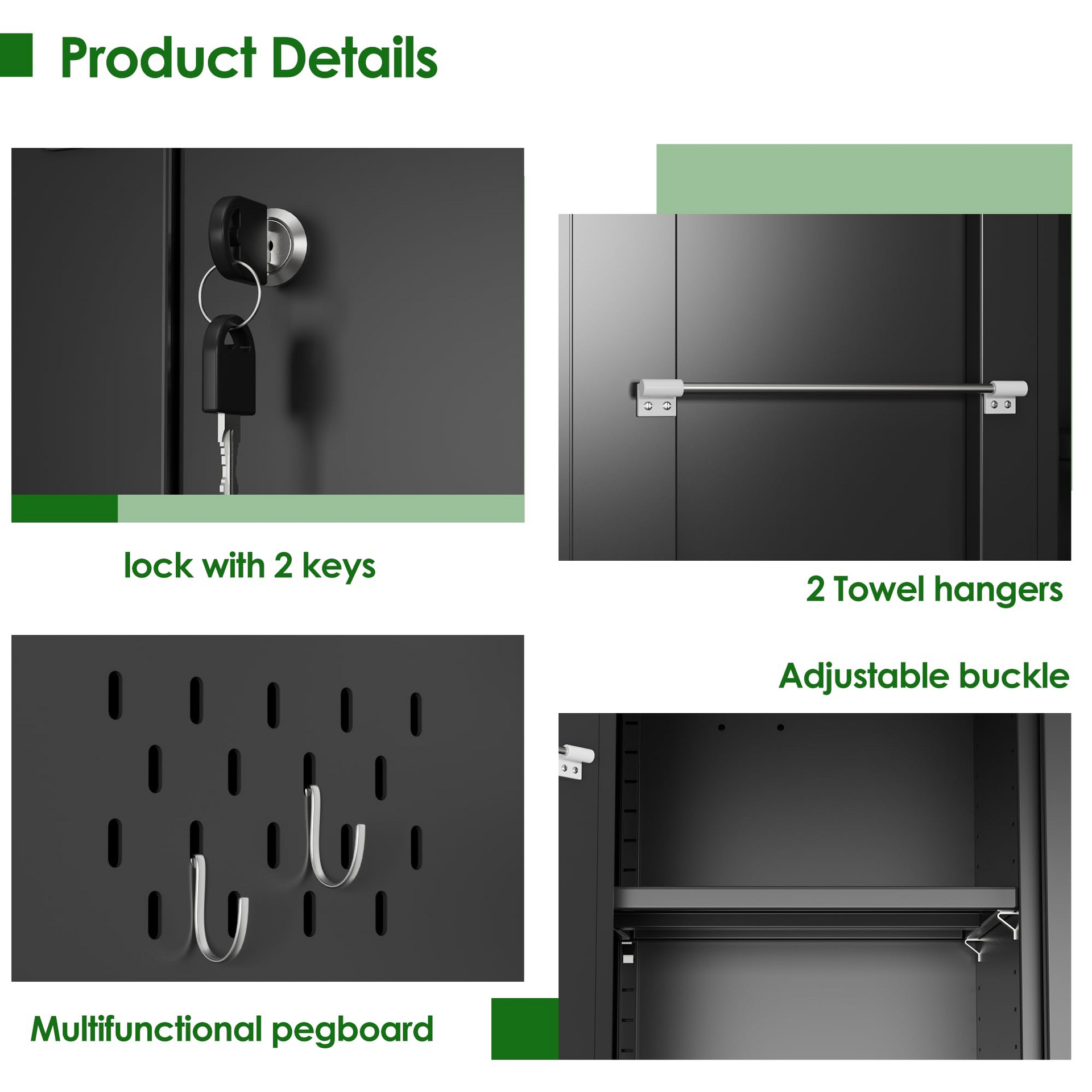 Closet Storage Cabinet - 5 Pegboard, Hanging Rod & 13 Hooks