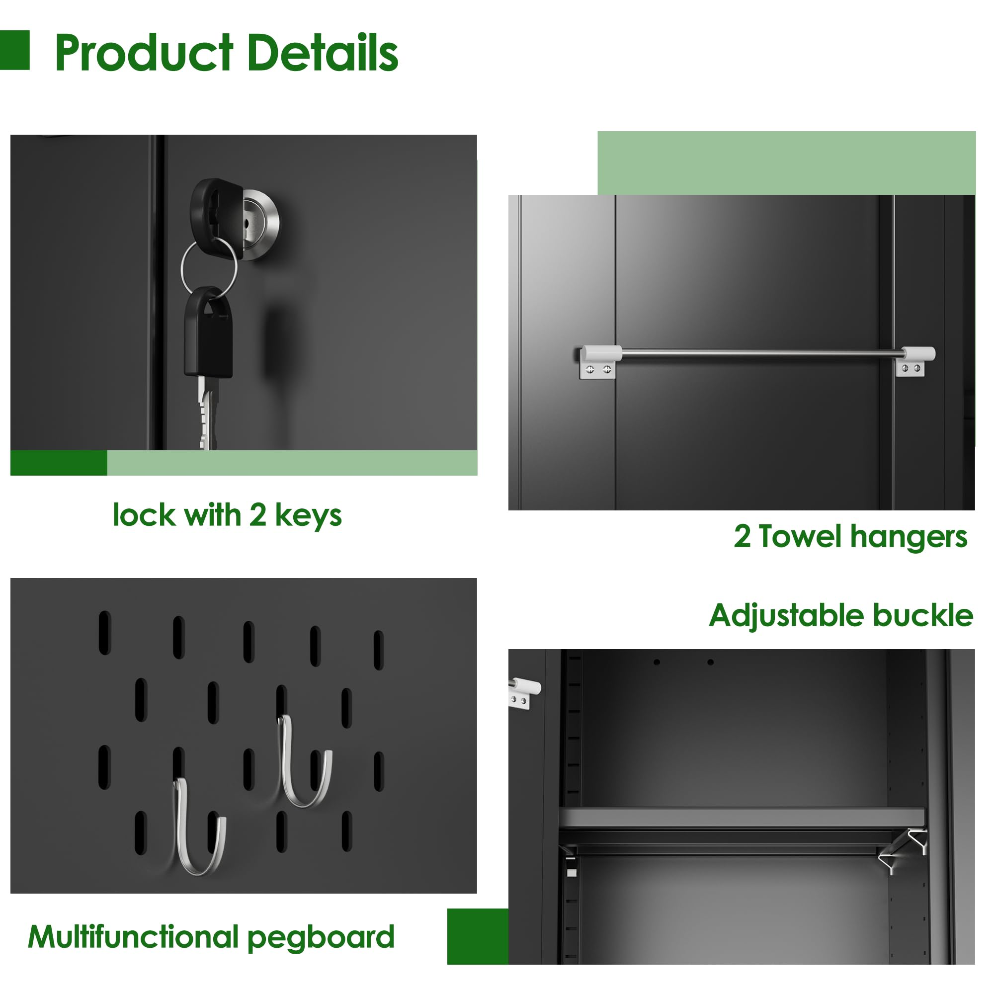 Closet Storage Cabinet - 5 Pegboard, Hanging Rod & 13 Hooks