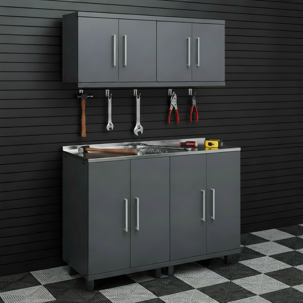 🥇 Prestige Series 5pc Garage Cabinet Set Stainless Steel worktop