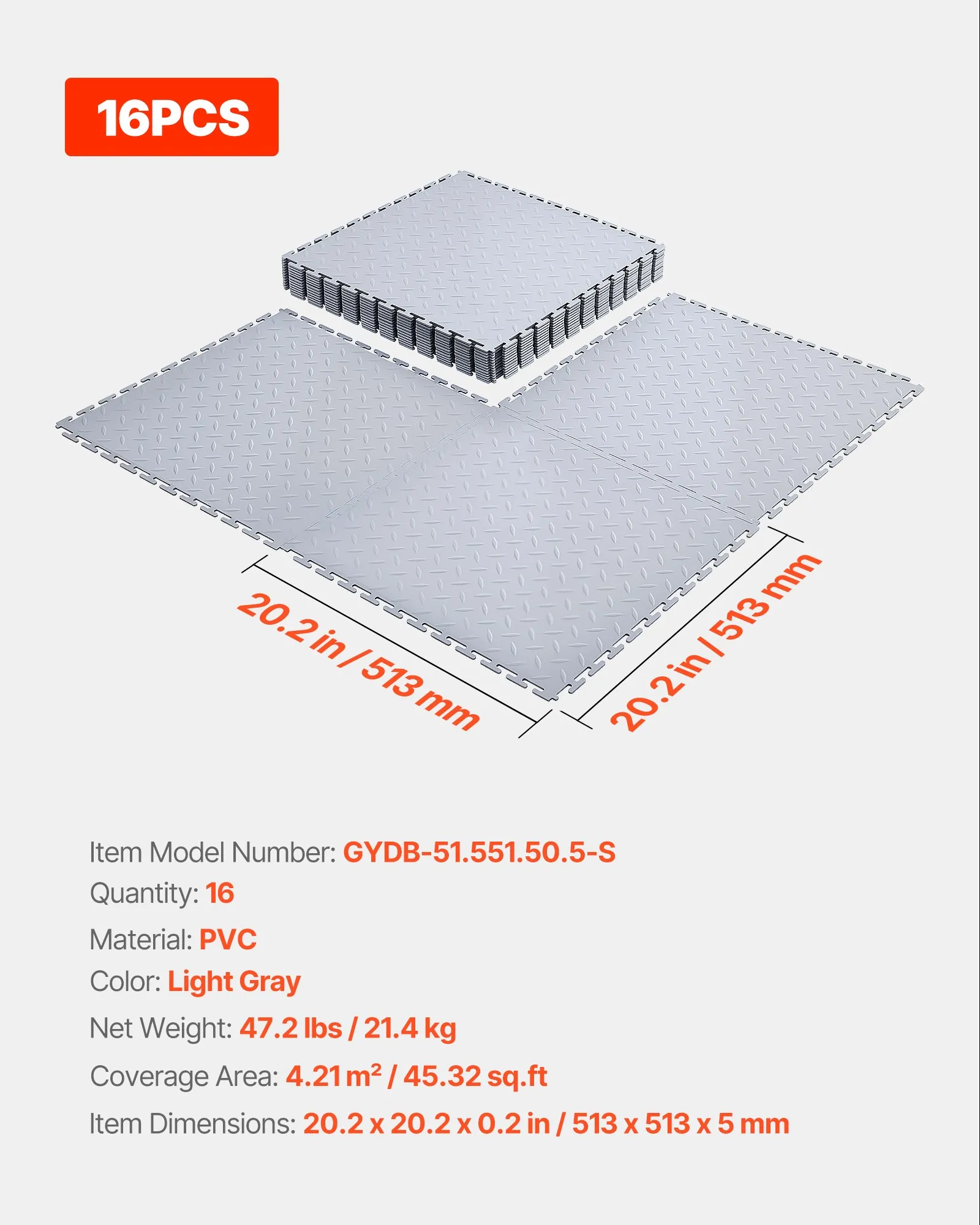 G&M -Garage Floor Tiles Interlocking, 8 Pack 20.2 x 20.2 x 0.2
