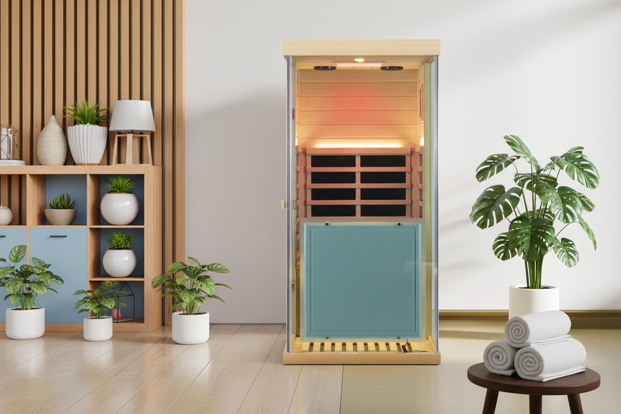 Luxury home spa setting with infrared sauna