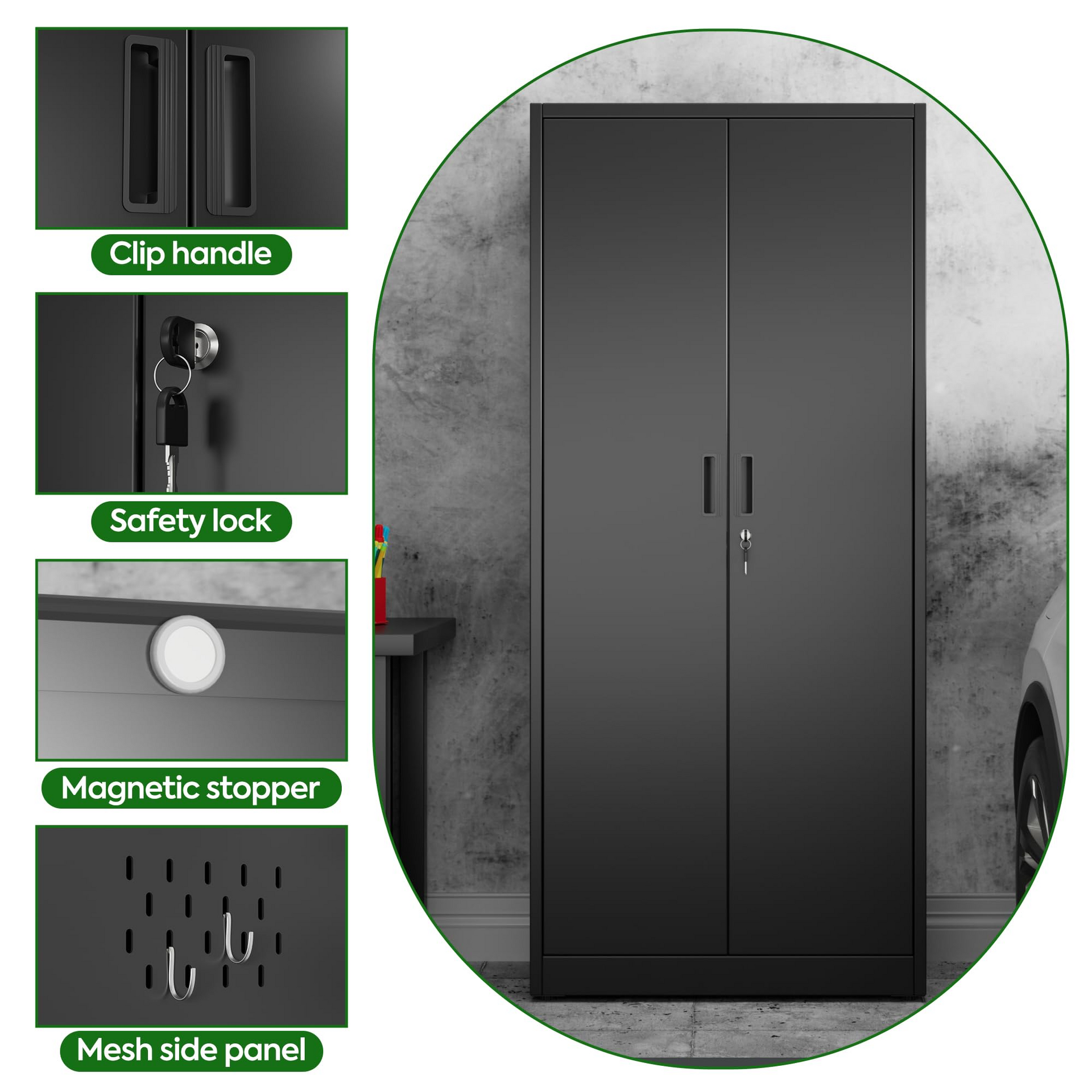 Closet Storage Cabinet - 5 Pegboard, Hanging Rod & 13 Hooks