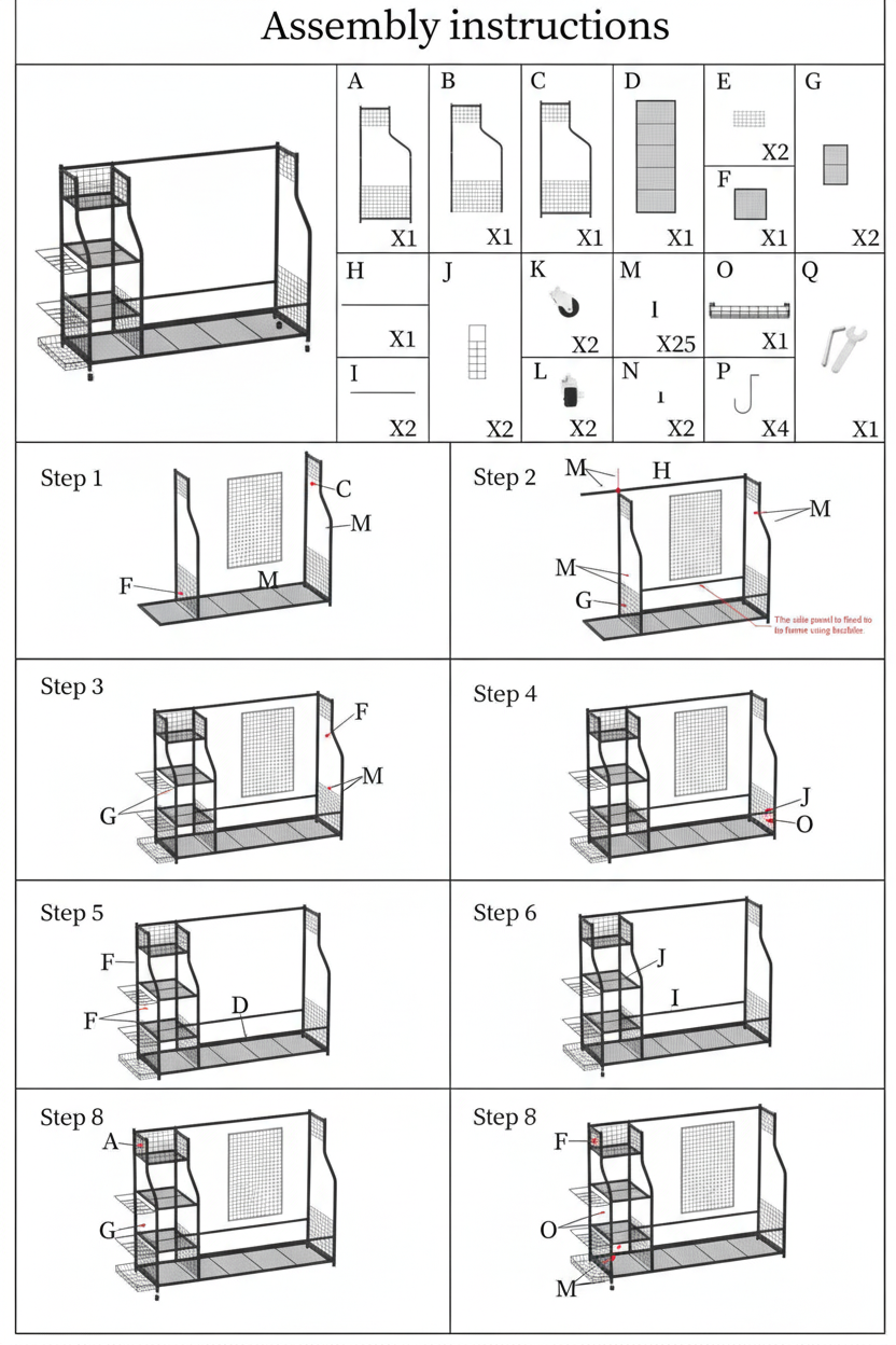 Step-by-step assembly instructions for the Cozyman Golf Bag Organizer rack