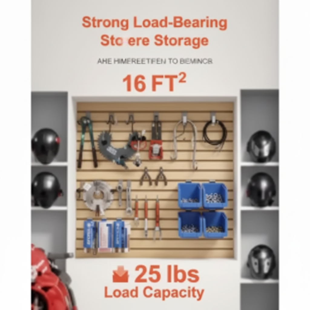 Slat wall panel strong load-bearing storage 25 lbs capacity infographic