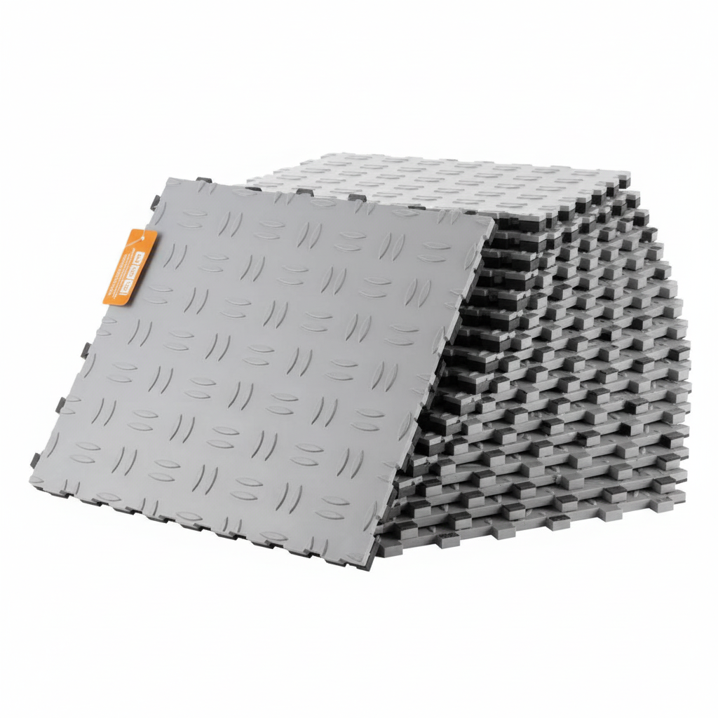 50-pack interlocking garage floor tiles with diamond texture surface