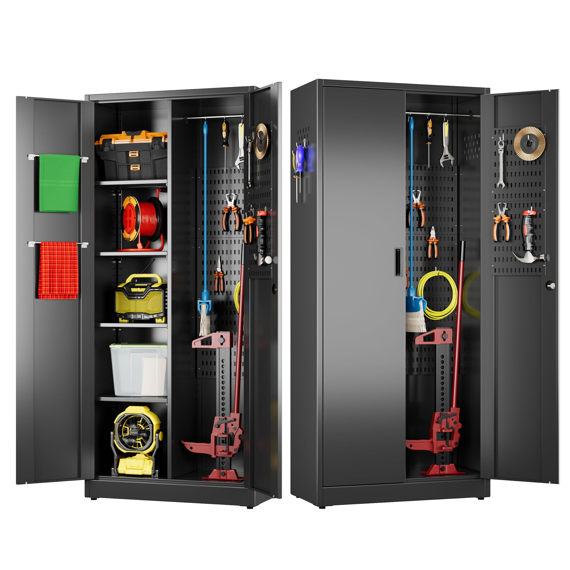 Closet Storage Cabinet - 5 Pegboard, Hanging Rod & 13 Hooks