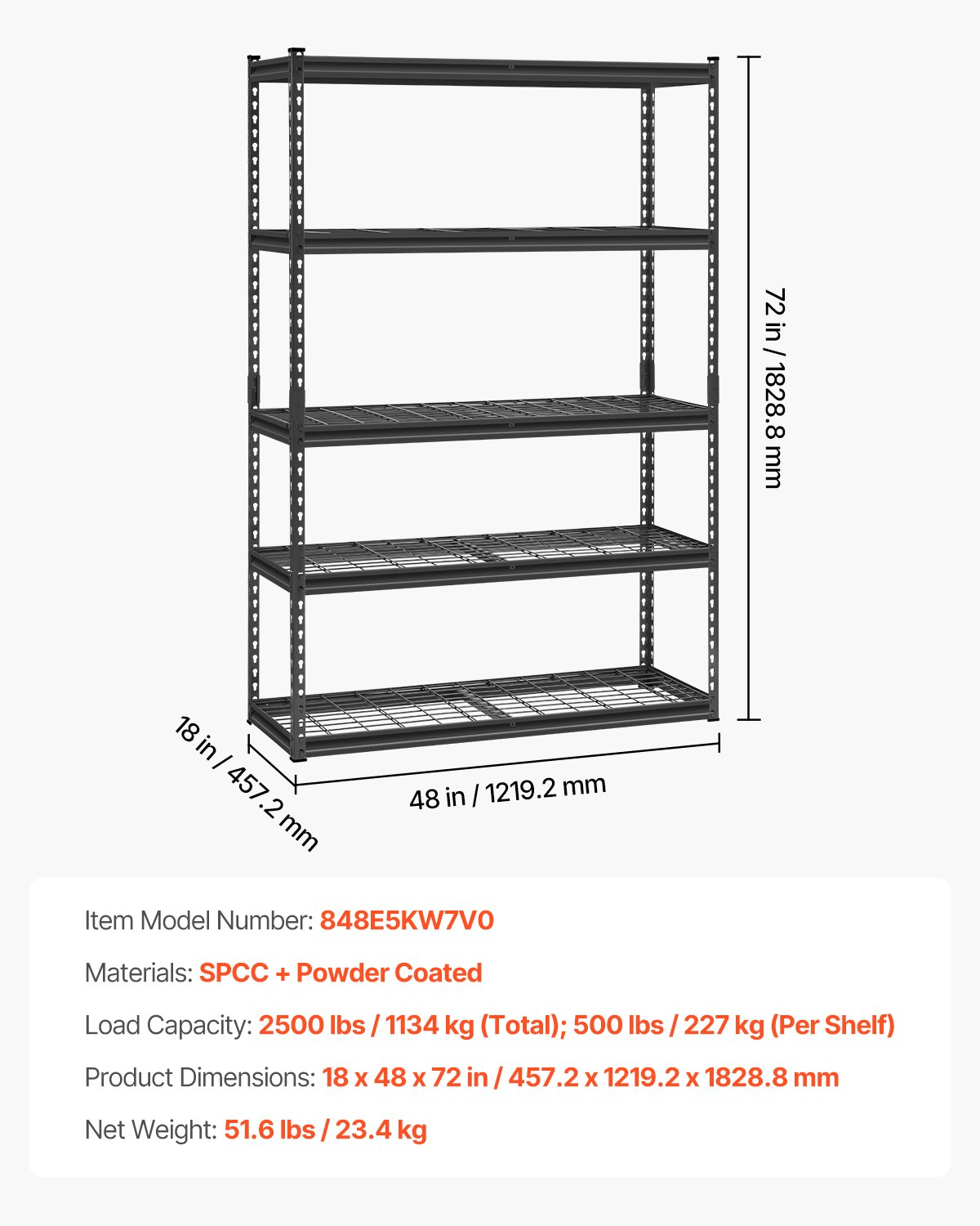 5-Tier Heavy Duty Shelving Unit - 2500 lbs Capacity - Free Freight