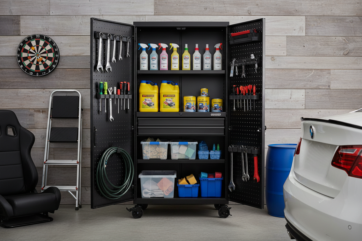 Storage cabinet in garage setting