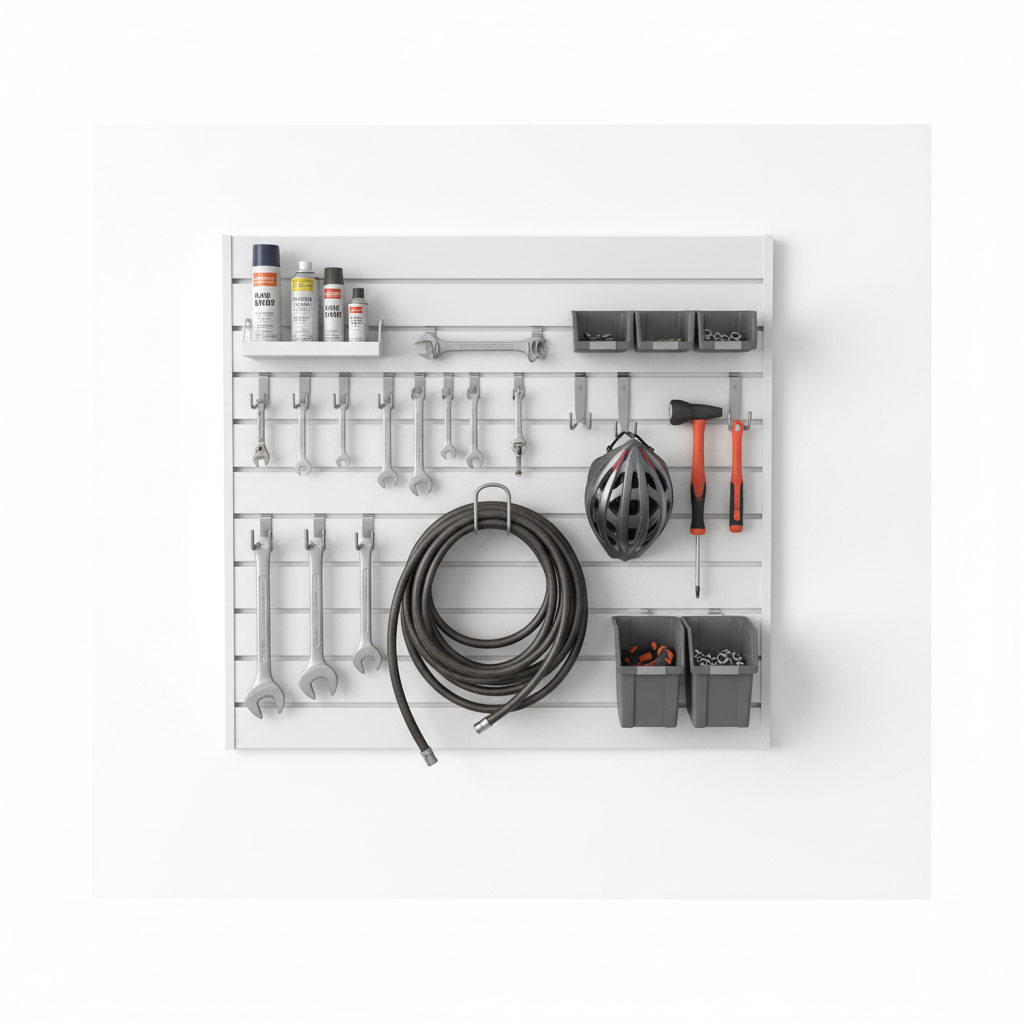 White Slatwall Panel with Accessories - Clean Studio Shot